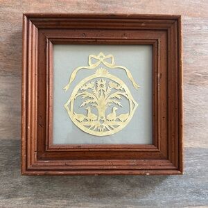 Vintage Pennsylvania Dutch Cut Paper Work Tree & Ducks Framed Art